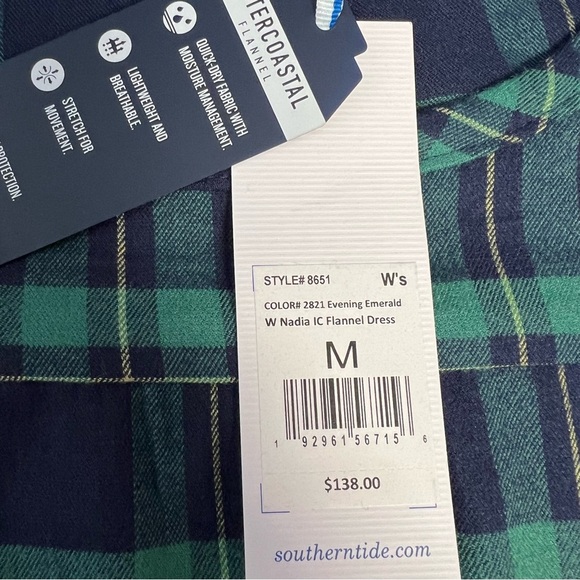 Southern Tide Nadia Navy/Green Flannel Intercostal Dress SZ MED - Picture 4 of 6
